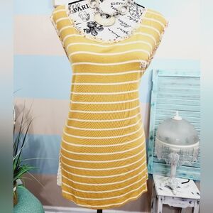 J&S Plus Size Yellow Striped and Paisley Tank Top